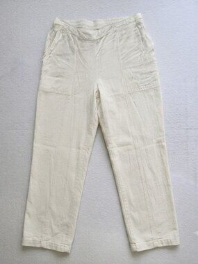 Fate Cream Textured Linen Look Elastic Waist Wide Leg Pants Medium